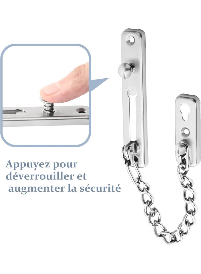 قفل أمان بسلسلة للباب ثقيل التحمل من الستانلس ستيل بلون النيكل المطفي، قفل سلسلة باب مع زر زنبركي مانع للسرقة يُفتح من الداخل فقط، يسمح بفتح الباب جزئيًا للتهوية والمراقبة الآمنة، مقاوم للصدأ، آمن للأطفال وكبار السن، سهل التركيب، مناسب للمنازل والشقق والفنادق والمكاتب - Image 2